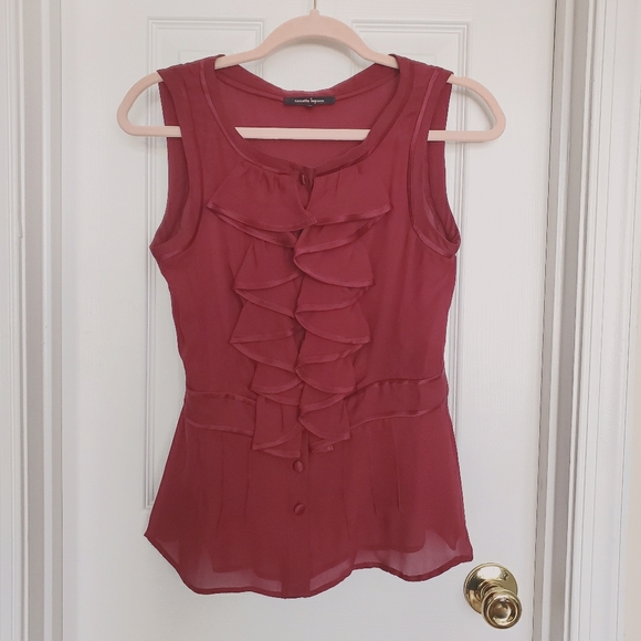 Nannette Lepore Dark Red Ruffle Front Blouse - Picture 1 of 3